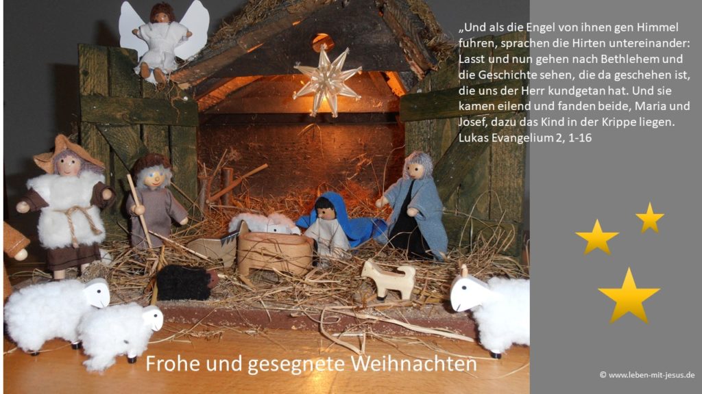 e-cards zu Weihnachten Weihnachtskarte zum Verschicken christliche e-cards frohes Weihnachtsfest gesegnete Weihnachten Weihnachtskrippe