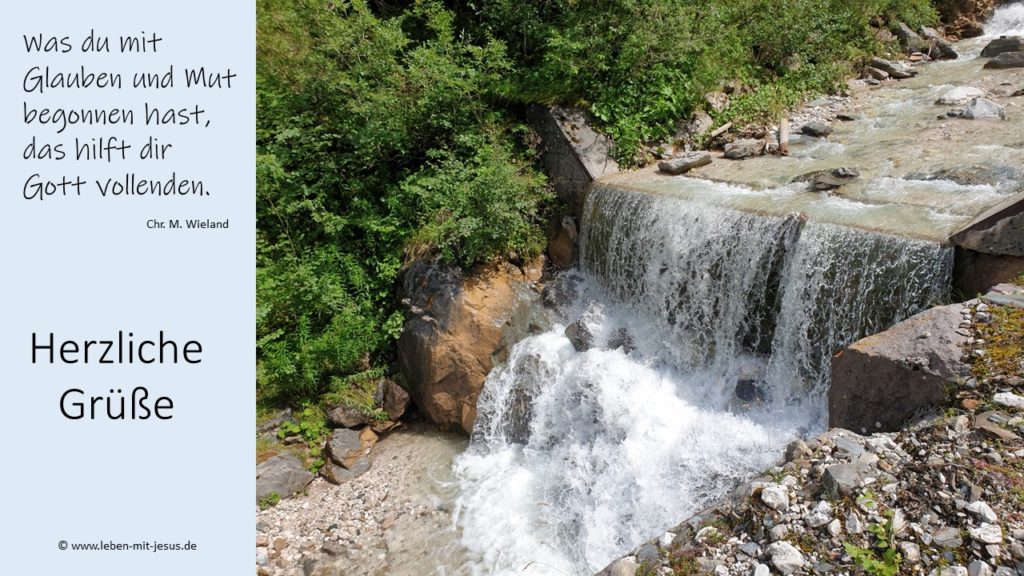 e-cards einfach mal so christliche e-card Grußkarte mit Bibelvers Bibeltext Segensvers Herzliche Grüße e-card mit besonders schöner Landschaft Wasserlauf Bachlauf Wasserfall