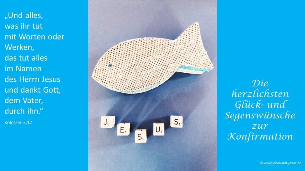 e-cards Konfirmation Sprüche Segenswünsche modern besonders schön Glückwunschkarte Bibelverse Bibelspruch Fisch Ichtys
