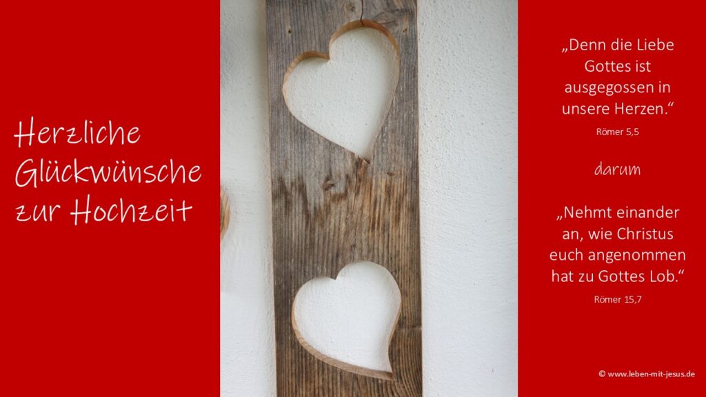 e-cards zur Hochzeit christliche e-cards mit Bibeltexten Bibelversen Glückwünsche segenswünsche Segensverse moderne e-cards zwei Herzen Holz Glaube Liebe Hoffnung