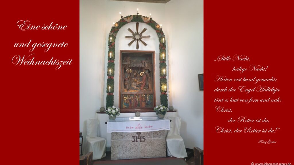 e-card zu Weihnachten Weihnachtsgruß Grußkarte christliche e-card besonders schöne e-card Kirche in Oberstdorf Österreich Weihnachtskapelle Stille Nacht Franz Gruber Mohr lied zu Weihnachten
