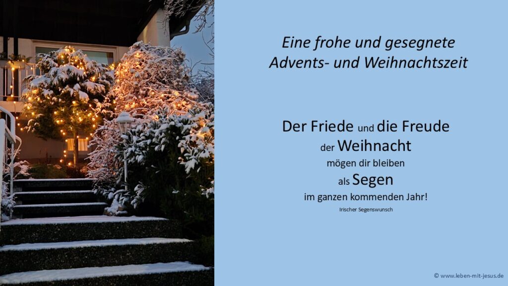 e-card zum Advent Adventszeit Weihnachten Weihnachtszeit Grußkarte mit Segensvers christliche e-card besonders schöne e-card mit Schnee und Lichterkette irischer Segenswunsch Segensvers